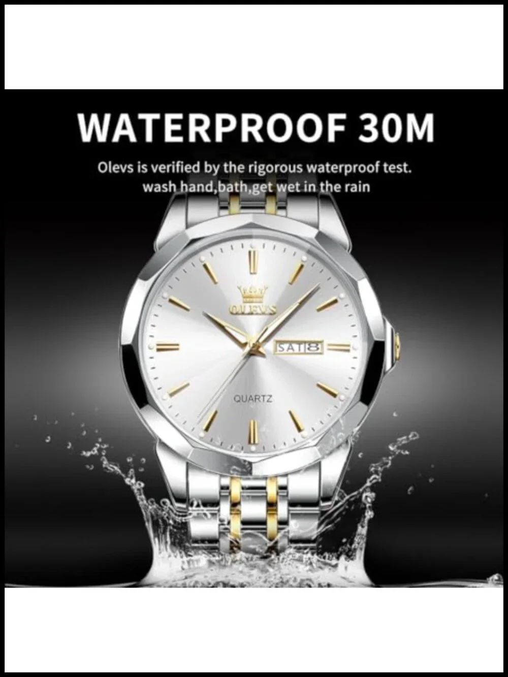 Men's Diamond Analog Dress Watch Stainless Steel Waterproof Luminous Date